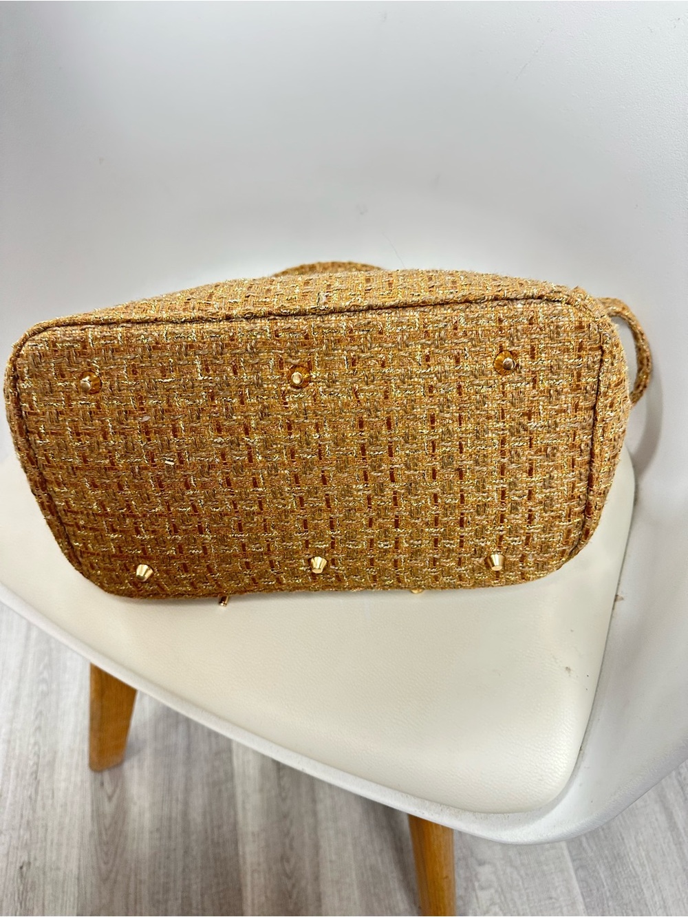 KC Chic Designs Fall Sundara Metallic Woven Satchel Crossbody Purse Gold - Picture 6 of 9
